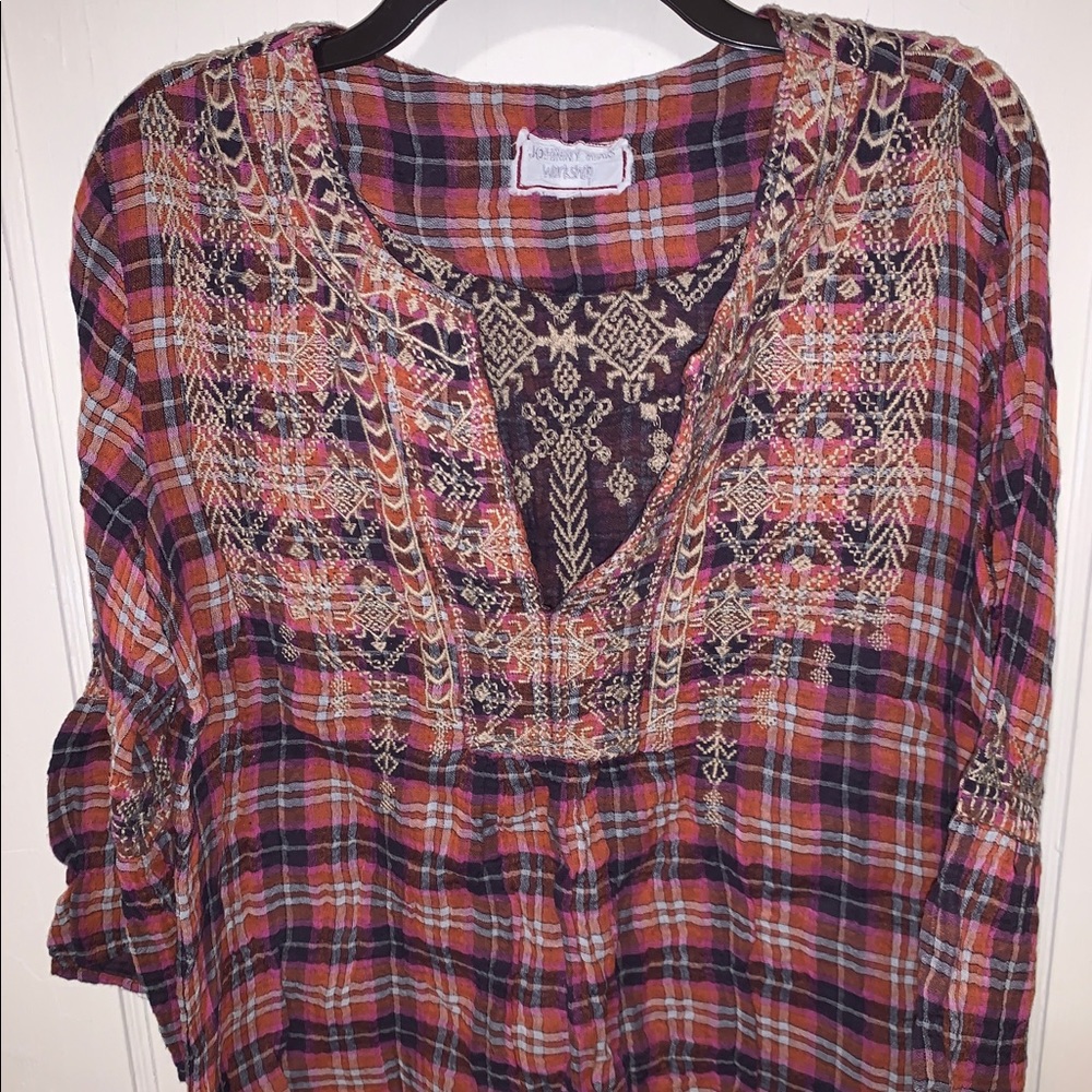 Johnny Was Workshop plaid gauze top Size Large